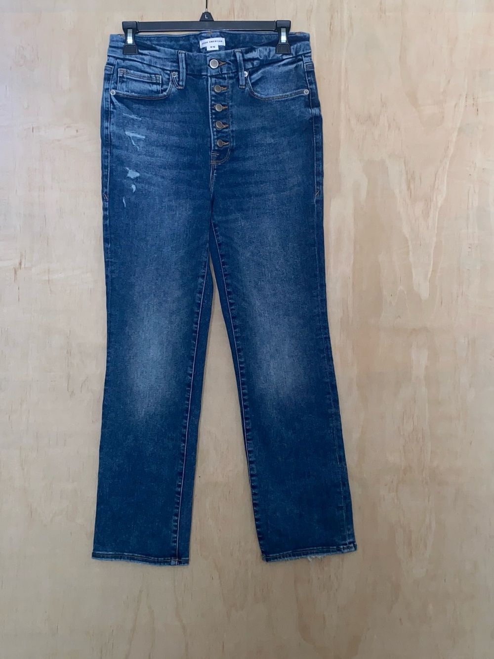 Good American Straight Leg Jeans in Dark Blue Wash size 27/. 1/2